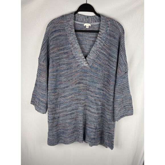 J Jill Sweater Women's XL Blue Multicolor Pullover V-neck Top Cozy Soft - Picture 1 of 6